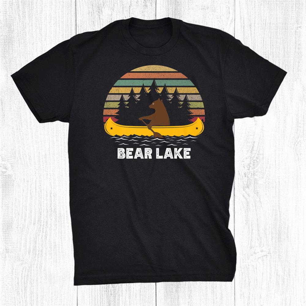 Clear Lake Vintage Retro Sunset Bear Canoe Outdoor Hiking Shirt