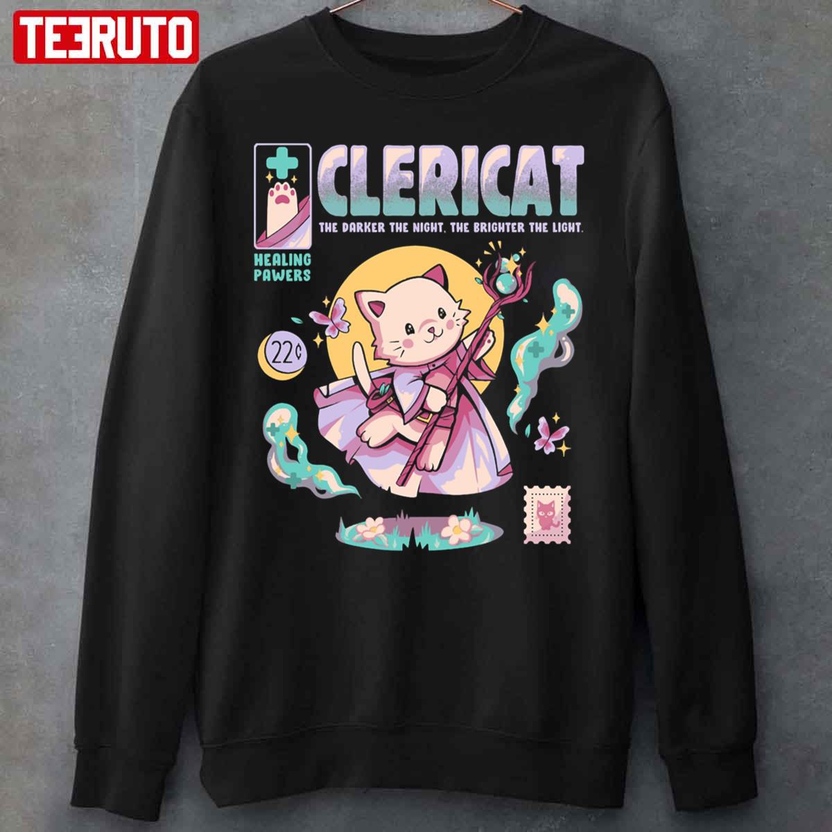 Clericat The Darker The Night The Brighter The Light Healing Pawers Unisex Sweatshirt