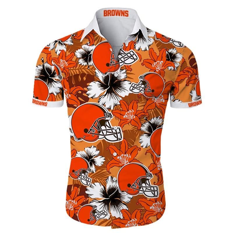 Cleveland Browns Hawaiian Shirt Tropical Flower Short Sleeve Slim Fit Body