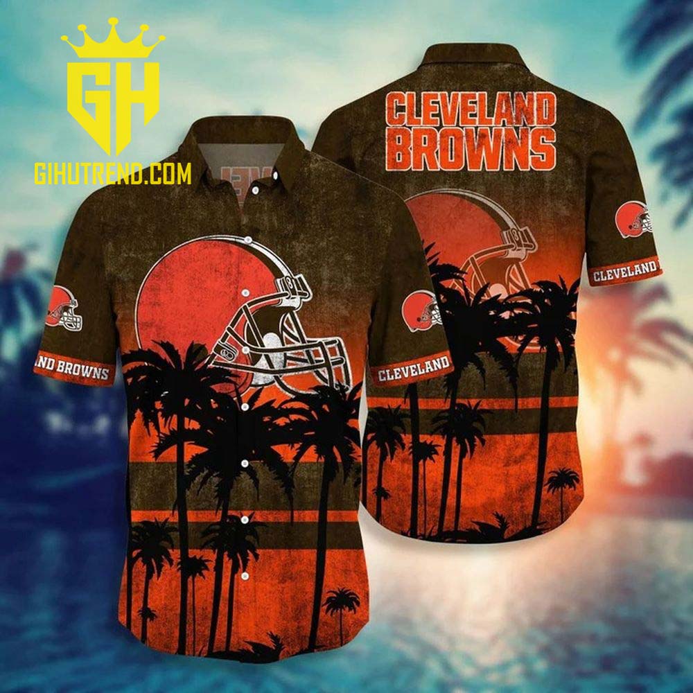 Cleveland Browns Helmet Style Retro Sunset NFL Hawaiian Shirt