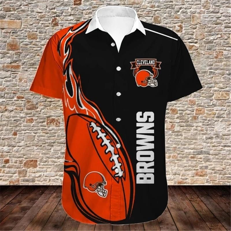 Cleveland Browns NFL Men's Hawaiian Shirt  Cleveland Browns Football Team Button Short Sleeve Hawaii Shirt