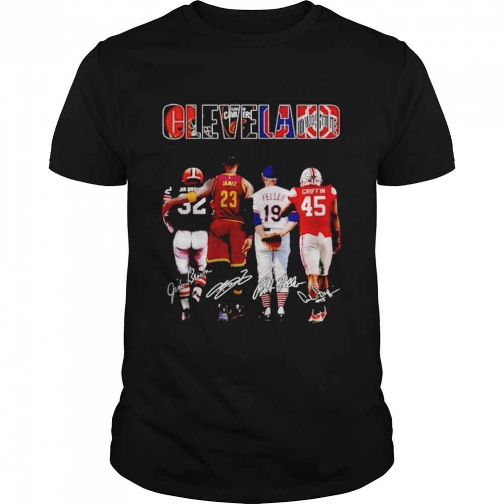 Cleveland Sports Teams Jim Brown Lebron James Feller Griffin signatures shirt