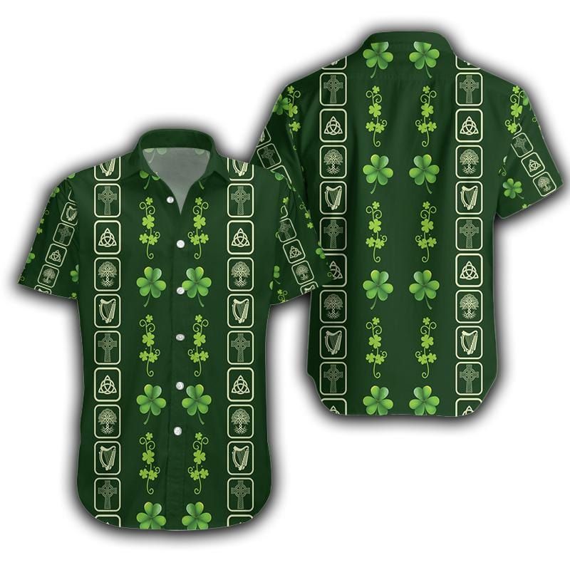 Clover Simple Patrick's Day Irish Green Hawaiian Aloha Shirts #010321l