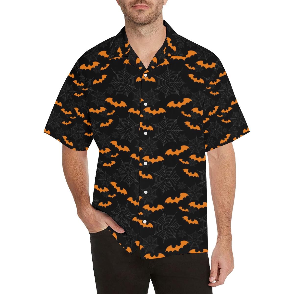 Cobweb Spider Web Bat Pattern Men’s All Over Print Hawaiian Shirt