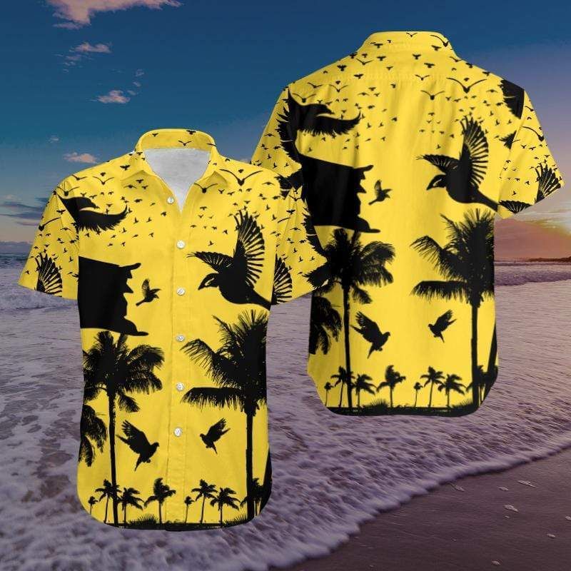 Coconut Beach Black And Yellow Full Printing Hawaiian Aloha Shirts #v