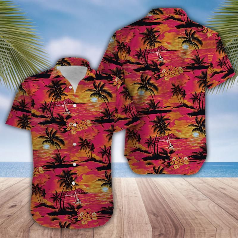 Coconut Sunset Summer Vibe Beach Red Unisex Hawaiian Shirts
