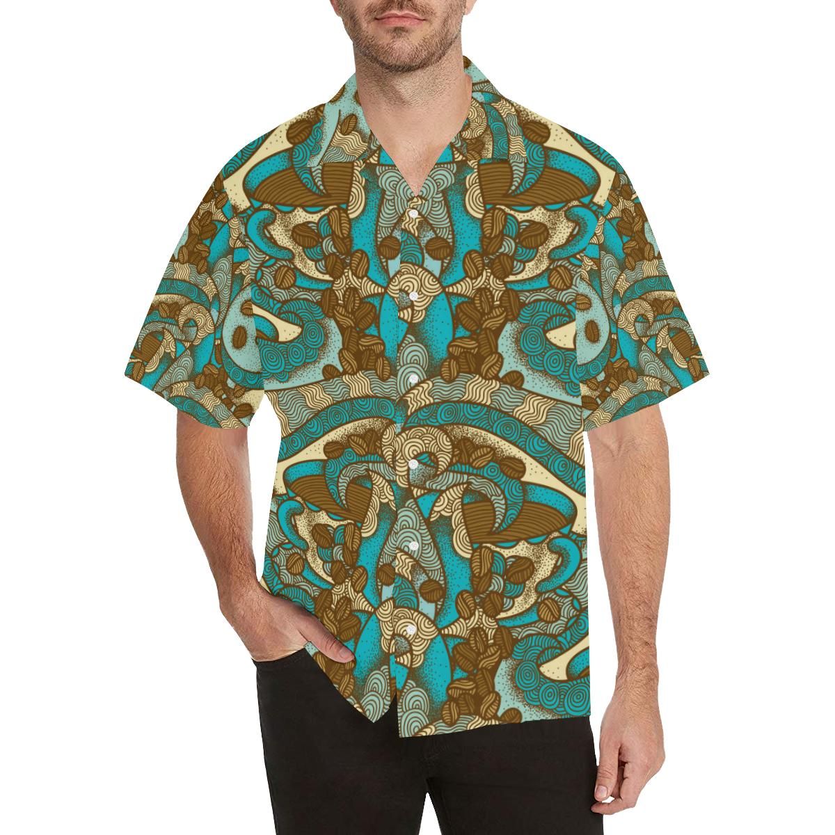 Coffee Bean Pattern Graphic Ornate Men’s All Over Print Hawaiian Shirt