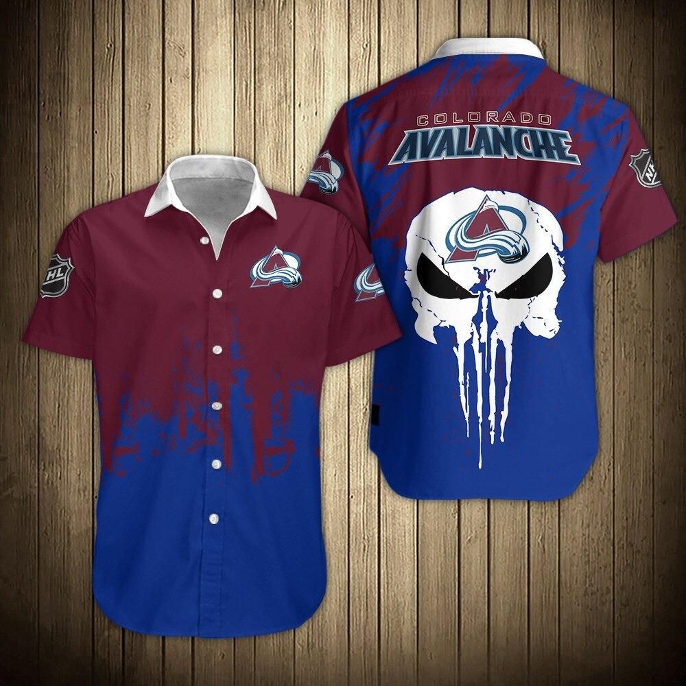 Colorado Avalanche NHL Men's Hawaiian Shirt Colorado Avalanche Skull Hockey Team Button Short Sleeve Hawaii Shirt