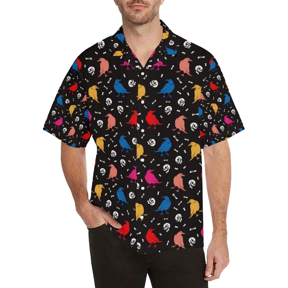 Colorful Crow Pattern Men’s All Over Print Hawaiian Shirt
