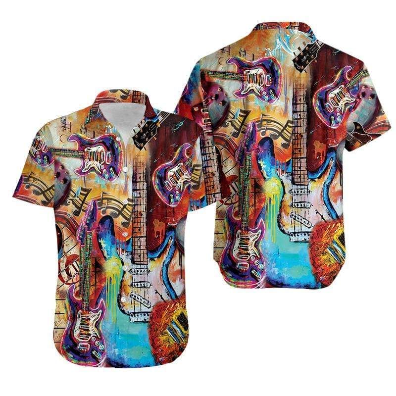 Colorful Guitar Art Hawaiian Aloha Shirts #021220l