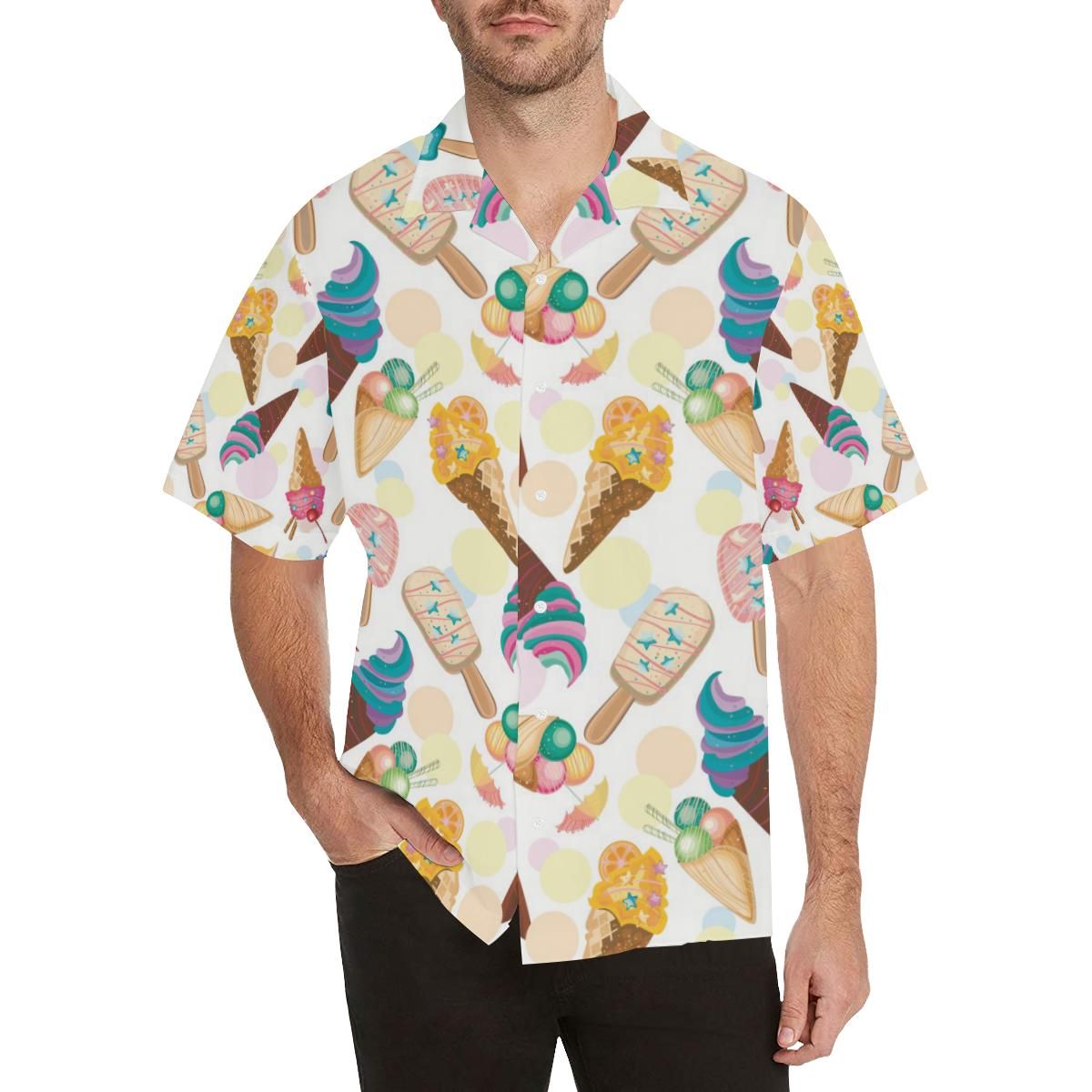 Colorful Ice Cream Pattern Men’s All Over Print Hawaiian Shirt