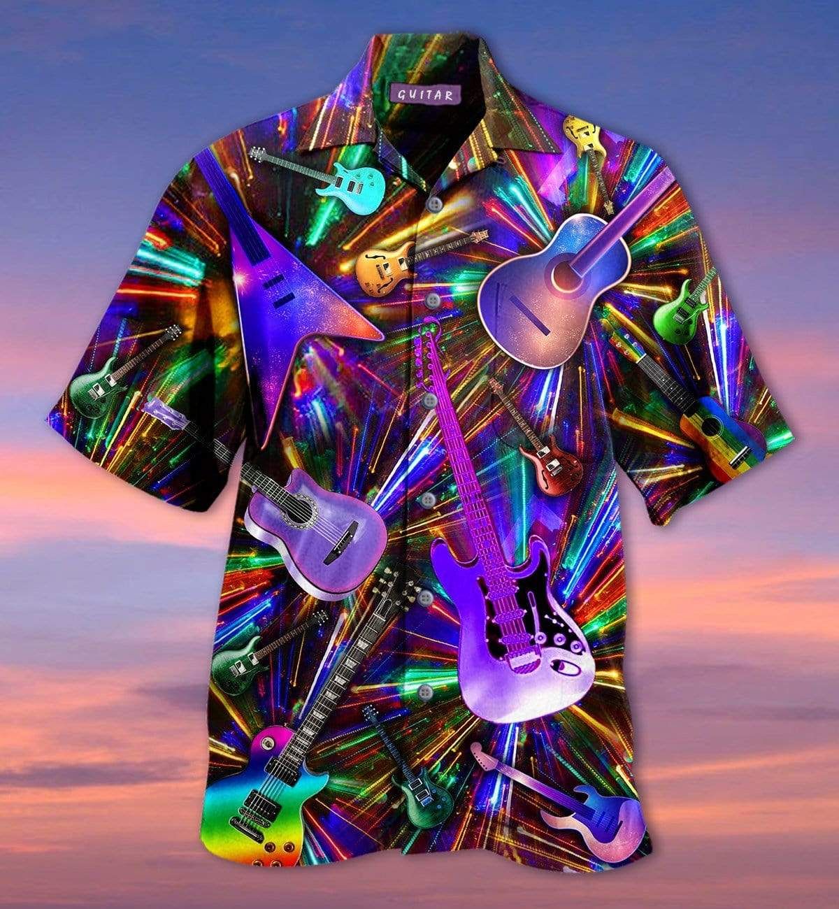 Colorful Light Guitar Unisex Hawaiian Aloha Shirts