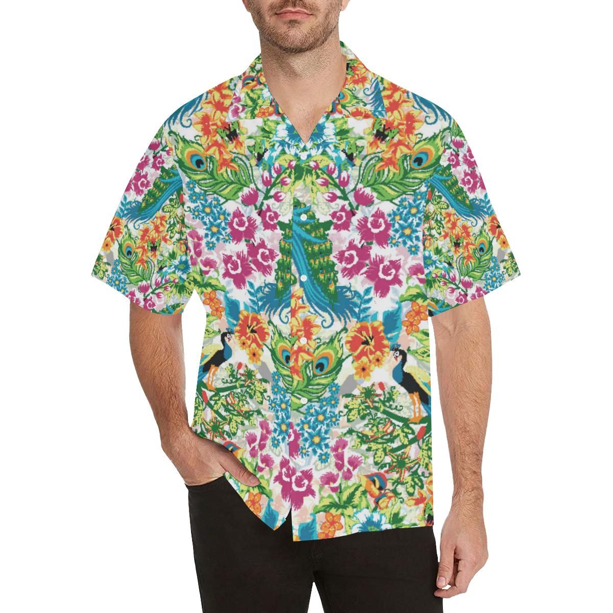 Colorful Peacock Pattern Men’s All Over Print Hawaiian Shirt