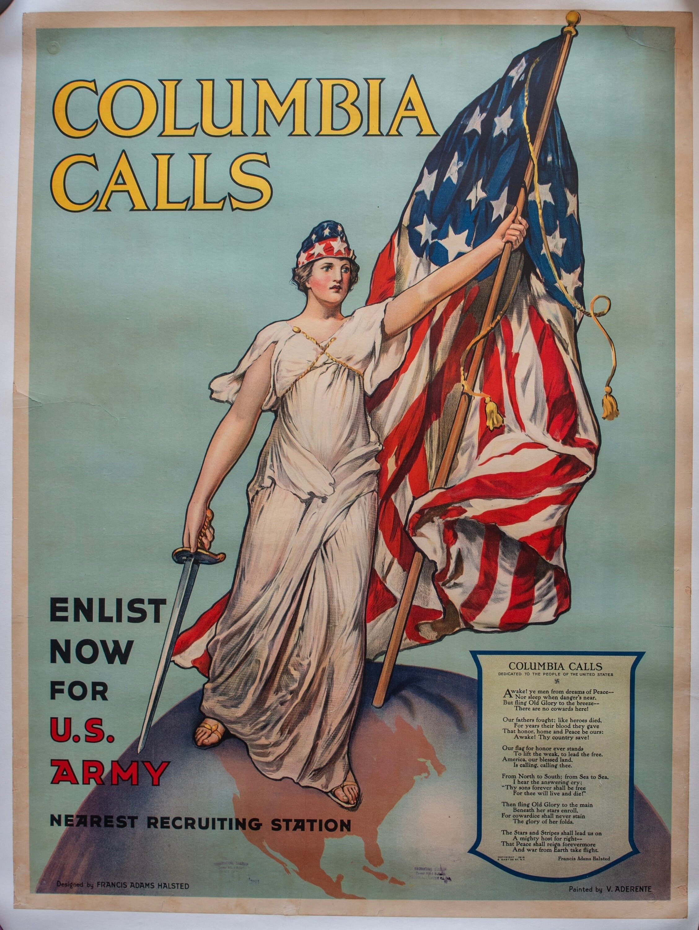 Columbia Calls World War I Authentic Vintage Poster (Not a Reproduction) Circa 1916