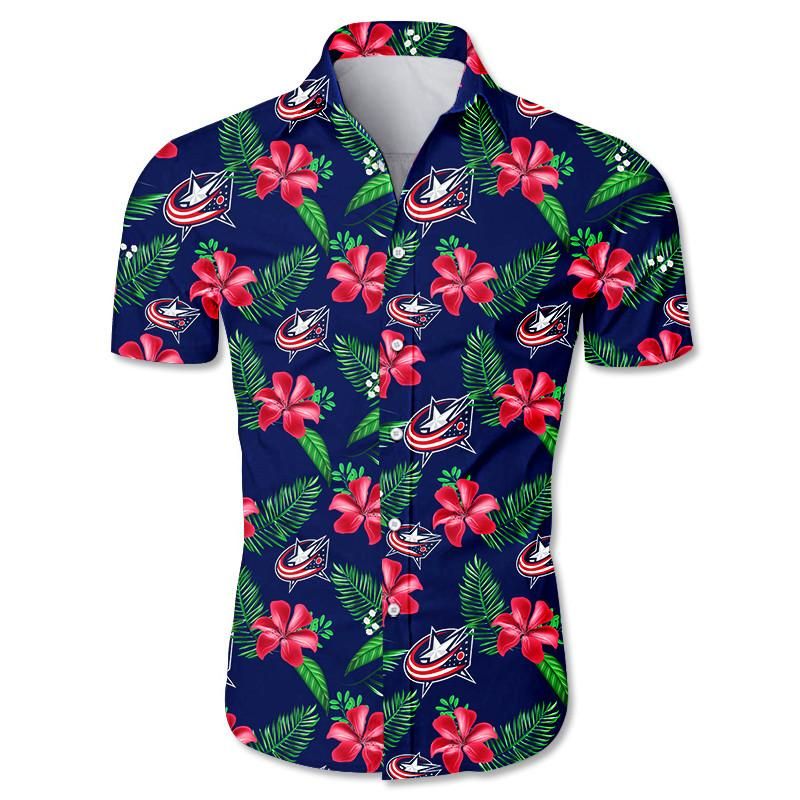 Columbus Blue Jackets Hawaiian Shirt Floral Button Up Slim Fit Body