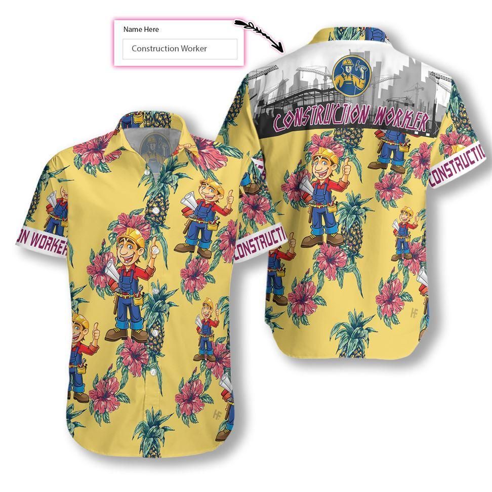 Construction Worker Pineapple Seamless Pattern Ez16 1612 Custom Hawaiian Shirt Big And Tall Hawaiian Shirts