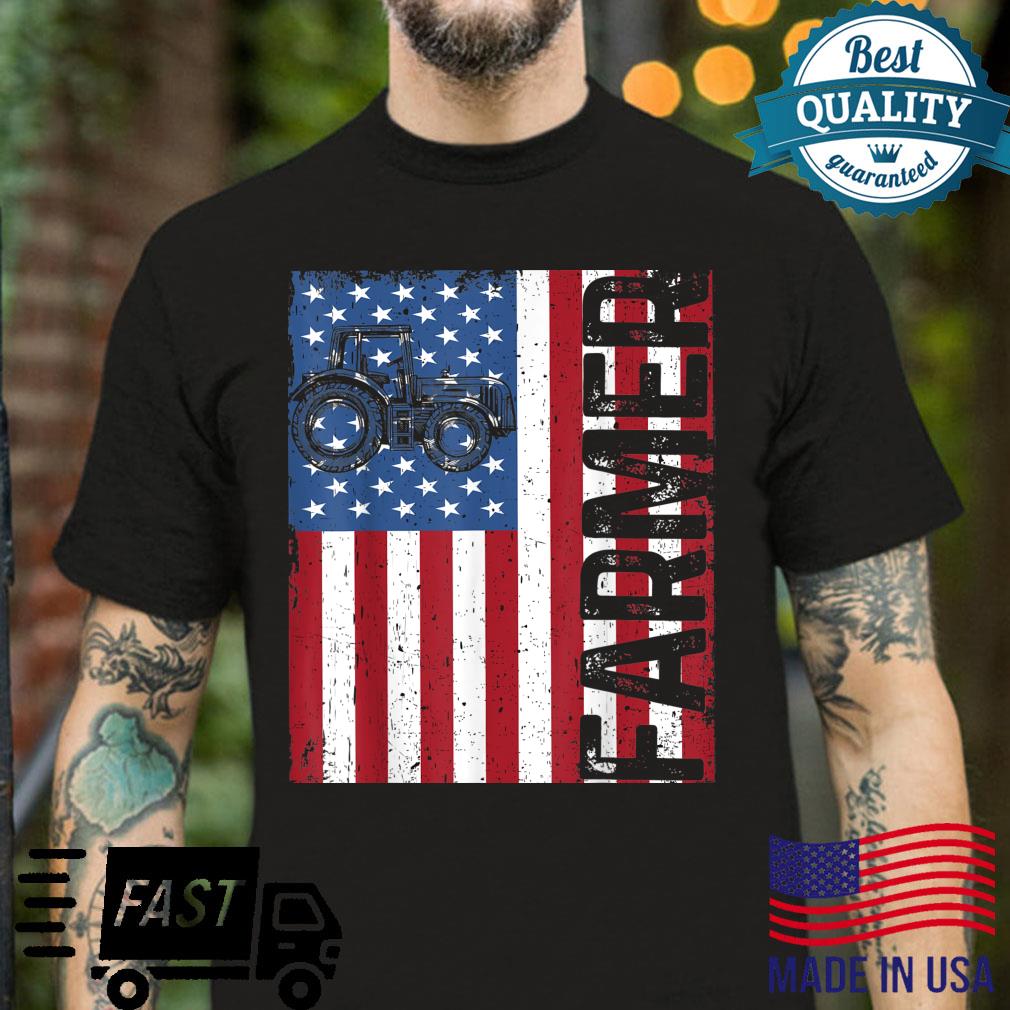 Cool Patriotic American Farmer USA Flag On Farmer’s Tractor Shirt