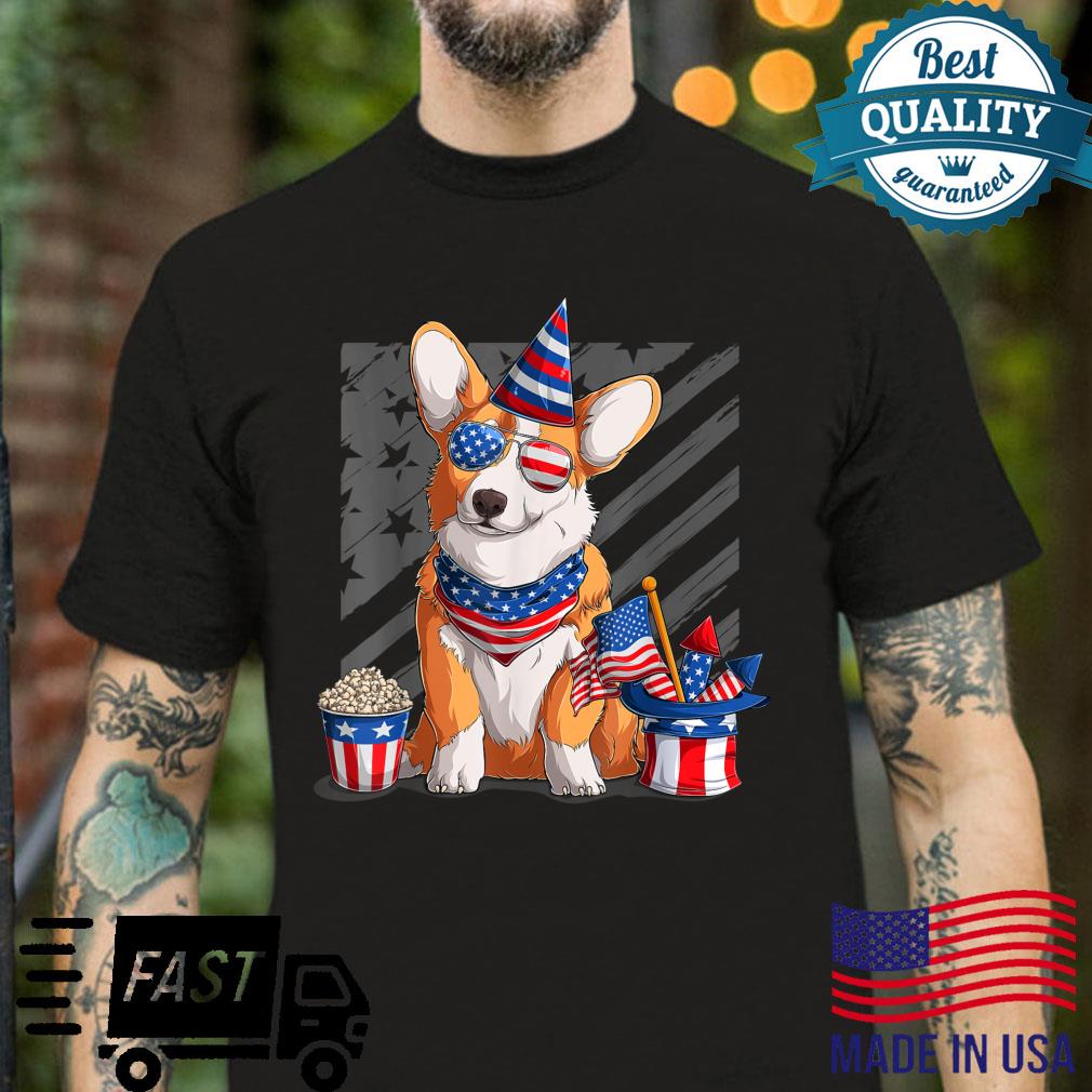 Corgi 4th of July American Flag Sunglasses Independence Day Shirt