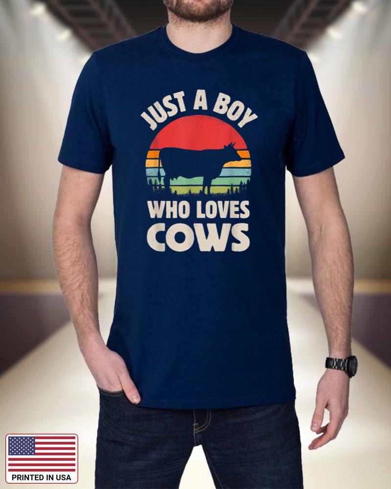 Cow Just A Boy Who Loves Retro Farm Animal Farmer Sunset_1 B6JYK