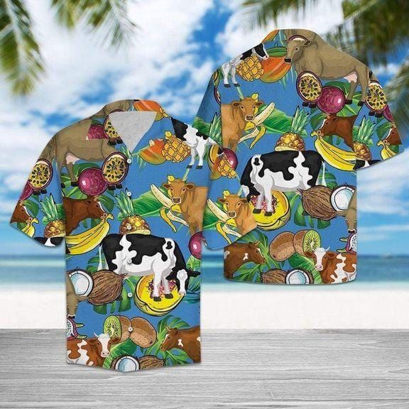 Cow Tropical Fruits Hawaiian Aloha Shirts #DH