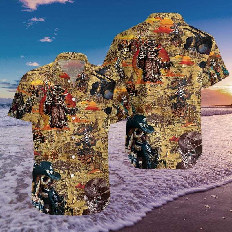 Cowboy Skull Hawaiian Aloha Shirts #140121l