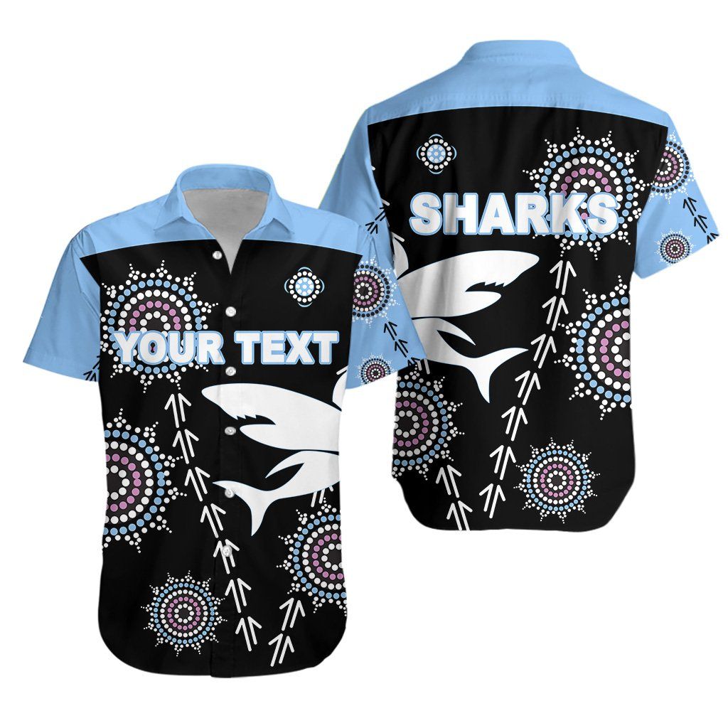 Cronulla Hawaiian Shirt sharks Simple Indigenous – Black K8