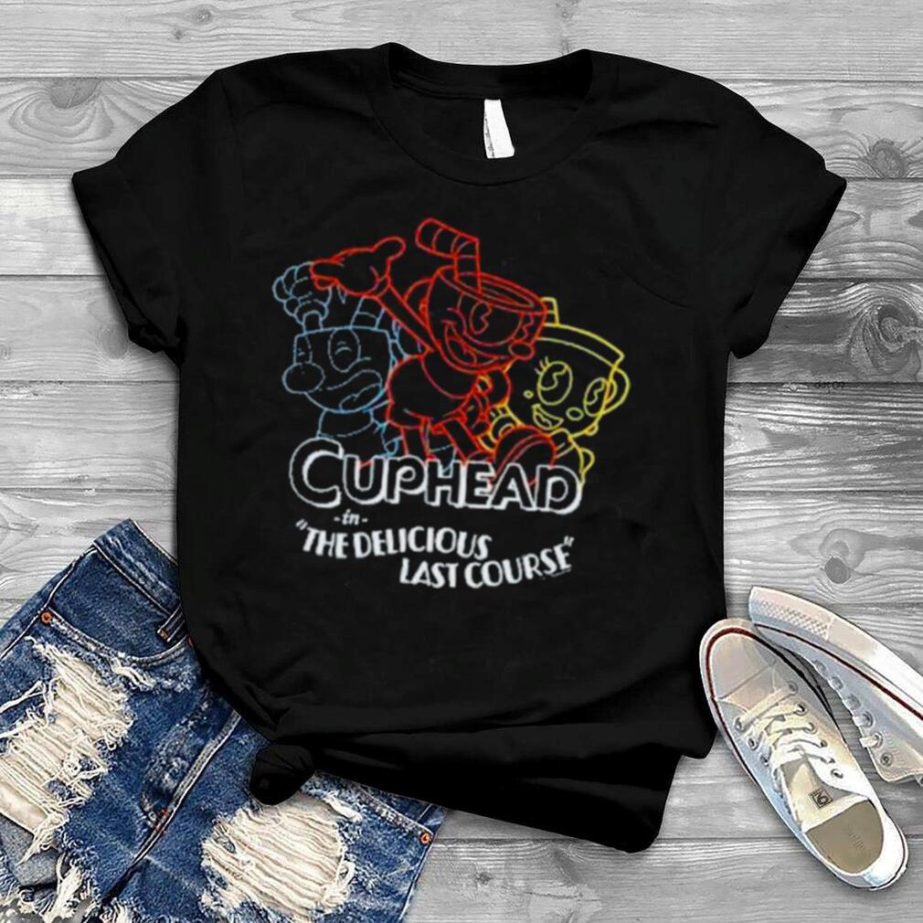 Cuphead the delicious last course neon group poster shirt