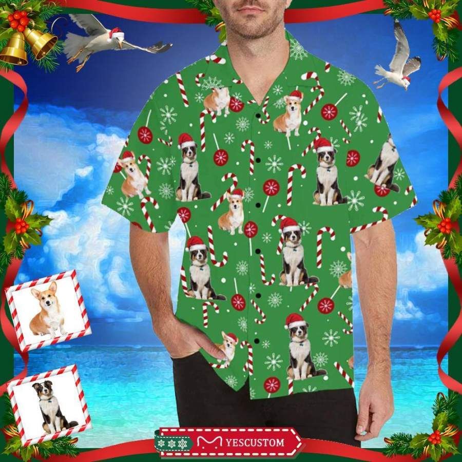 Custom Dog Merry Christmas Green Unisex Hawaiian Shirts Big And Tall Hawaiian Shirts