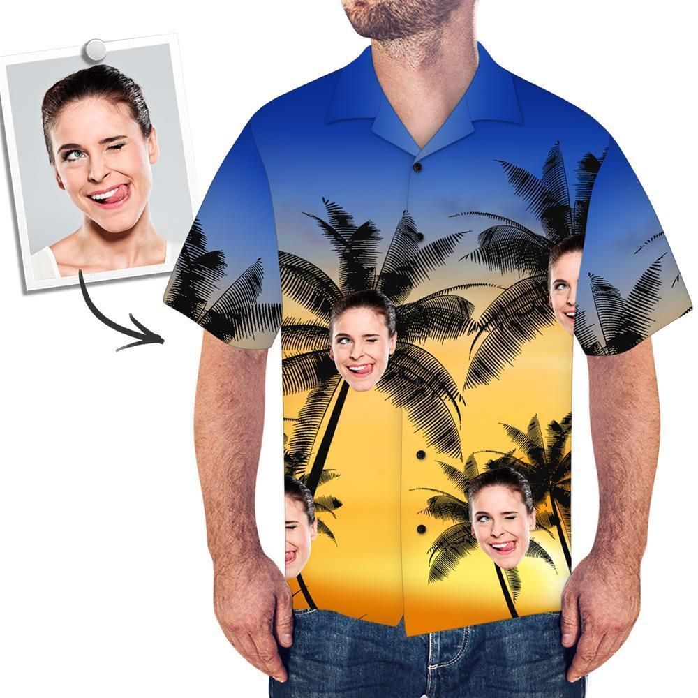 Custom Face All Over Print Hawaiian Shirt Coconut Trees Big And Tall Hawaiian Shirts