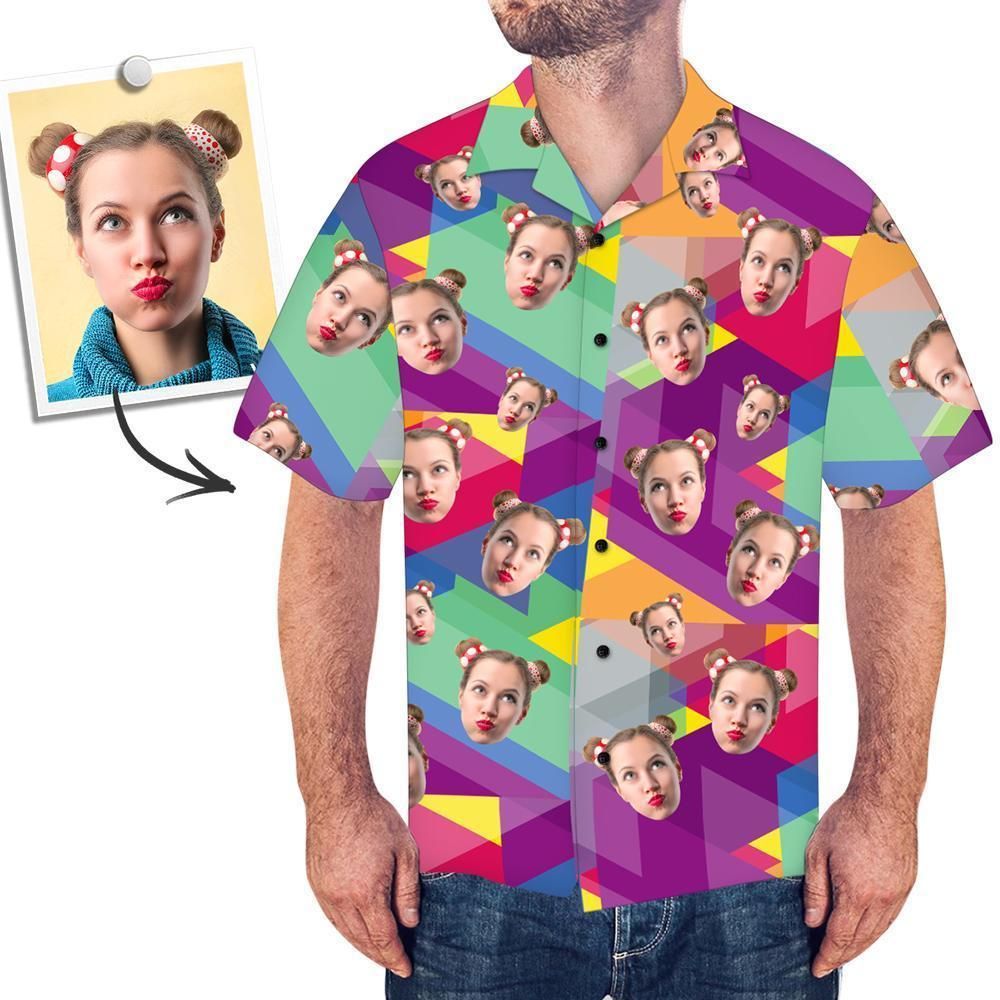 Custom Face Hawaiian Shirt Summer Color Stitching Big And Tall Hawaiian Shirts