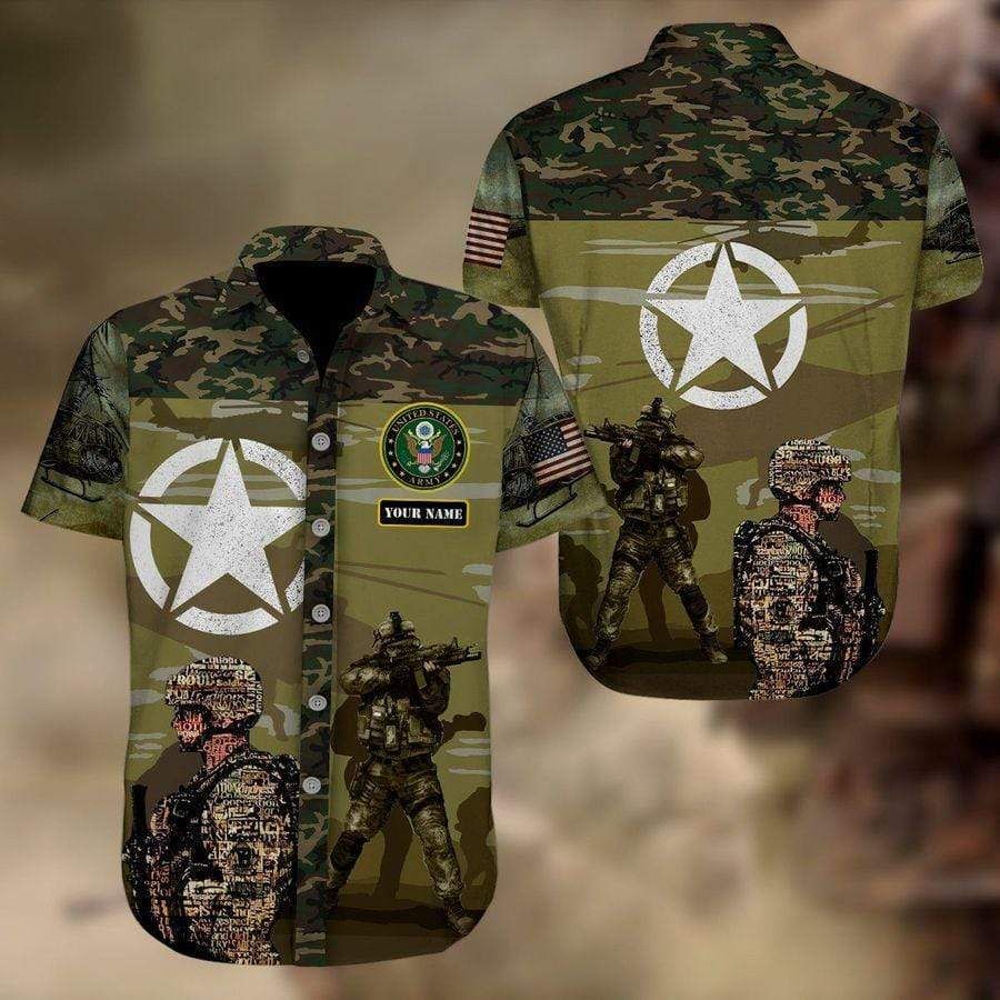 Custom Hawaiian Aloha Shirts Us Army Cool Camo With Name Big And Tall Hawaiian Shirts