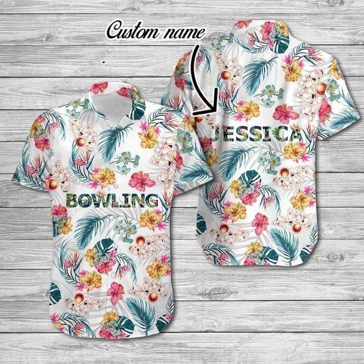 Custom Name Bowling Tropical White Hawaiian Aloha Shirts
