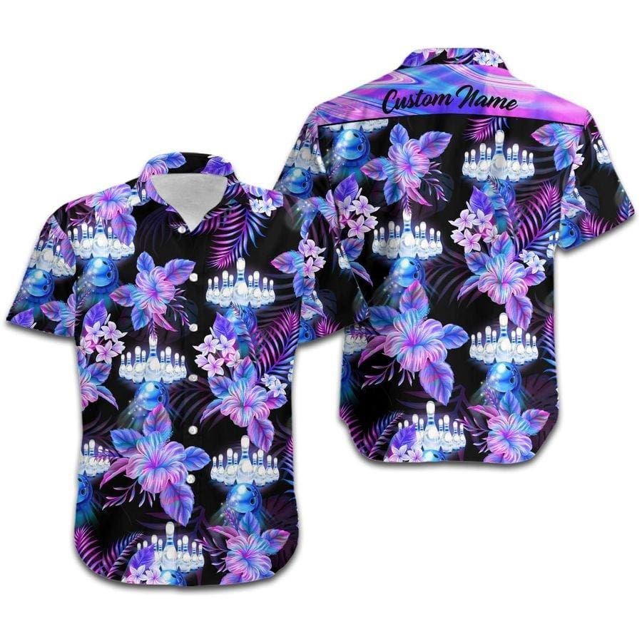 Custom Name Hawaiian Aloha Shirts Bowling Holographic Dark Tropical