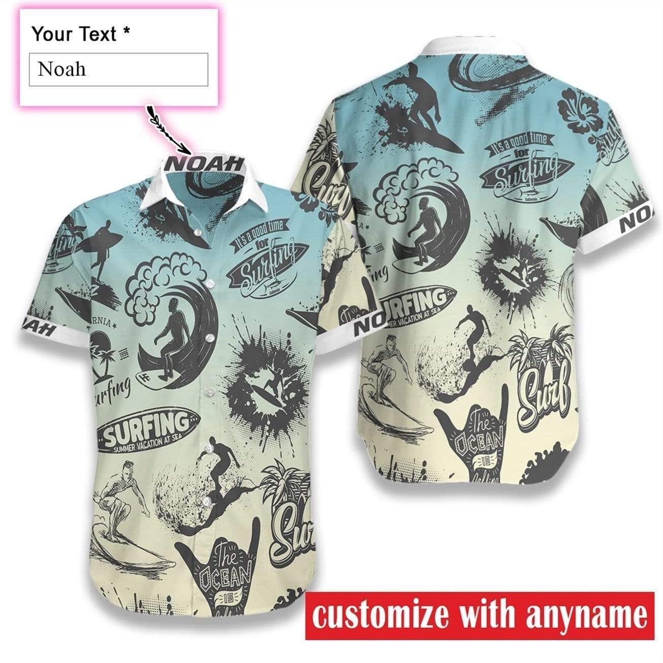 Custom Name Surfing Hawaiian Aloha Shirts