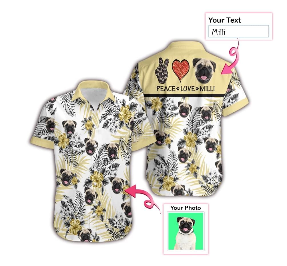Custom Photo And Name Peace Love Dog Hawaiian Aloha Shirts