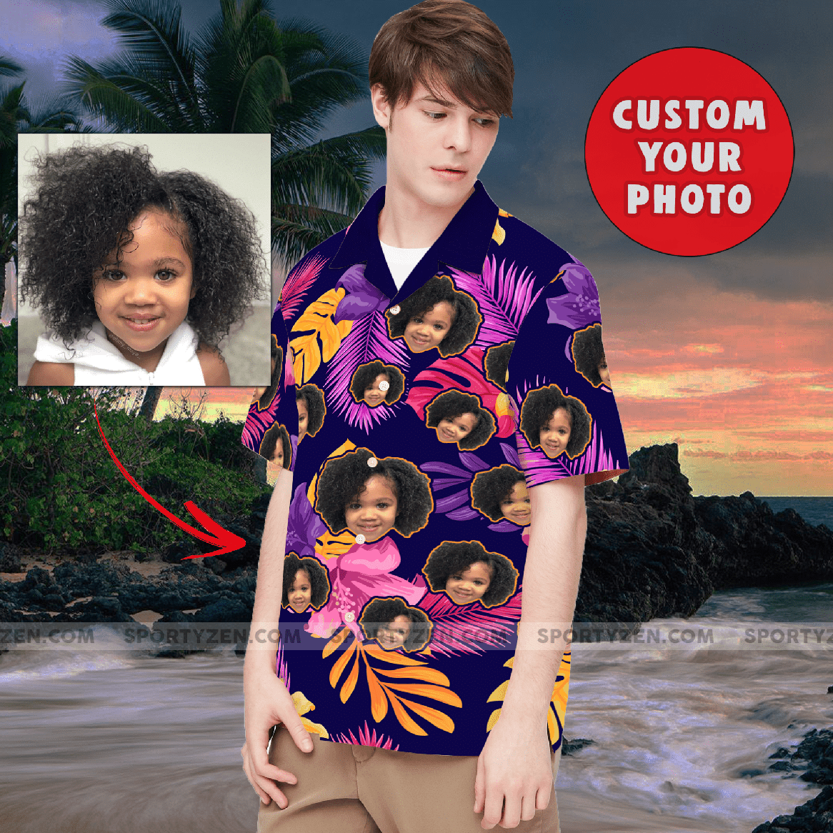 Customizable Personalized Your Own Photo Dreamy Purple Tropical Unisex Hawaiian Aloha Shirts Big And Tall Hawaiian Shirts