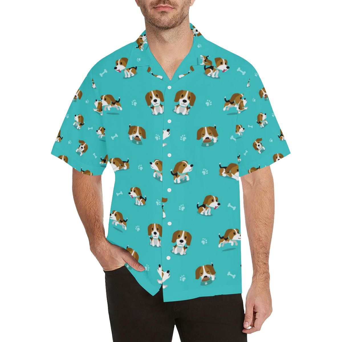 Cute Beagle Pattern Men’s All Over Print Hawaiian Shirt