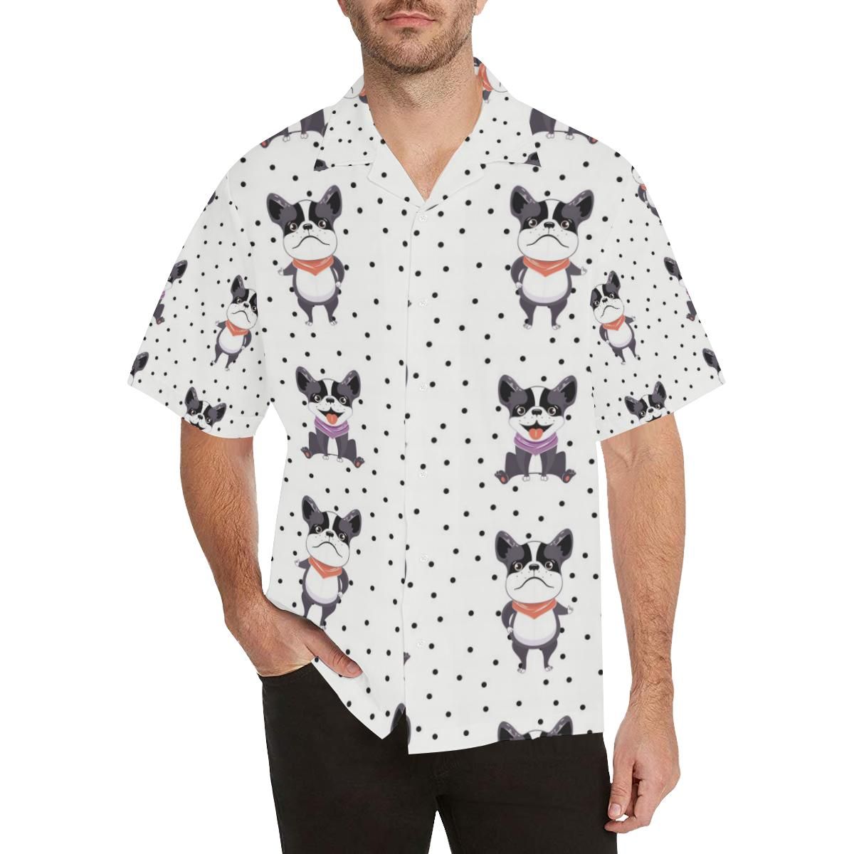 Cute Boston Terrier Pokka Dot Pattern Men’s All Over Print Hawaiian Shirt