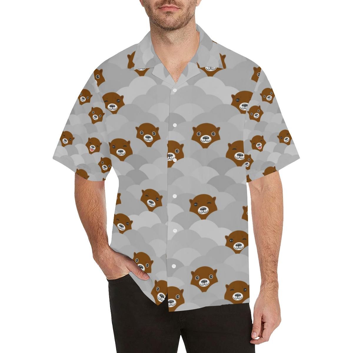 Cute Otter Pattern Men’s All Over Print Hawaiian Shirt