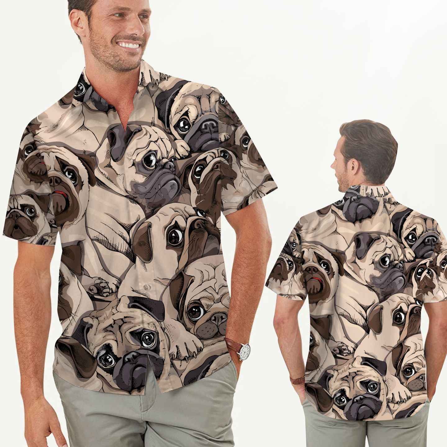 Cute Pugs Portraits Men Hawaiian Shirt For Dogs Lovers