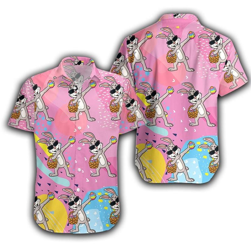 Dabbing Bunny Easter Pink Hawaiian Aloha Shirts #110321l