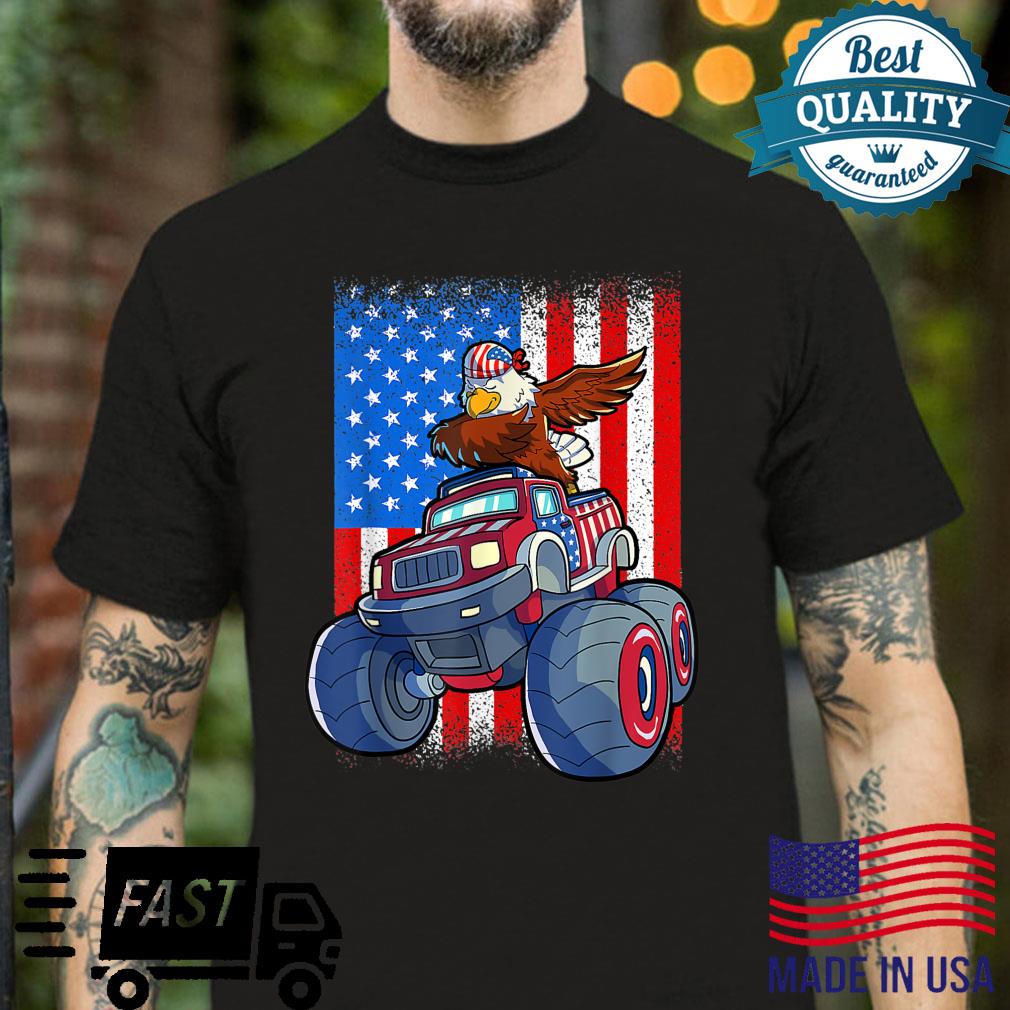 Dabbing Eagle Monster Truck 4th Of July Boys American Flag Shirt