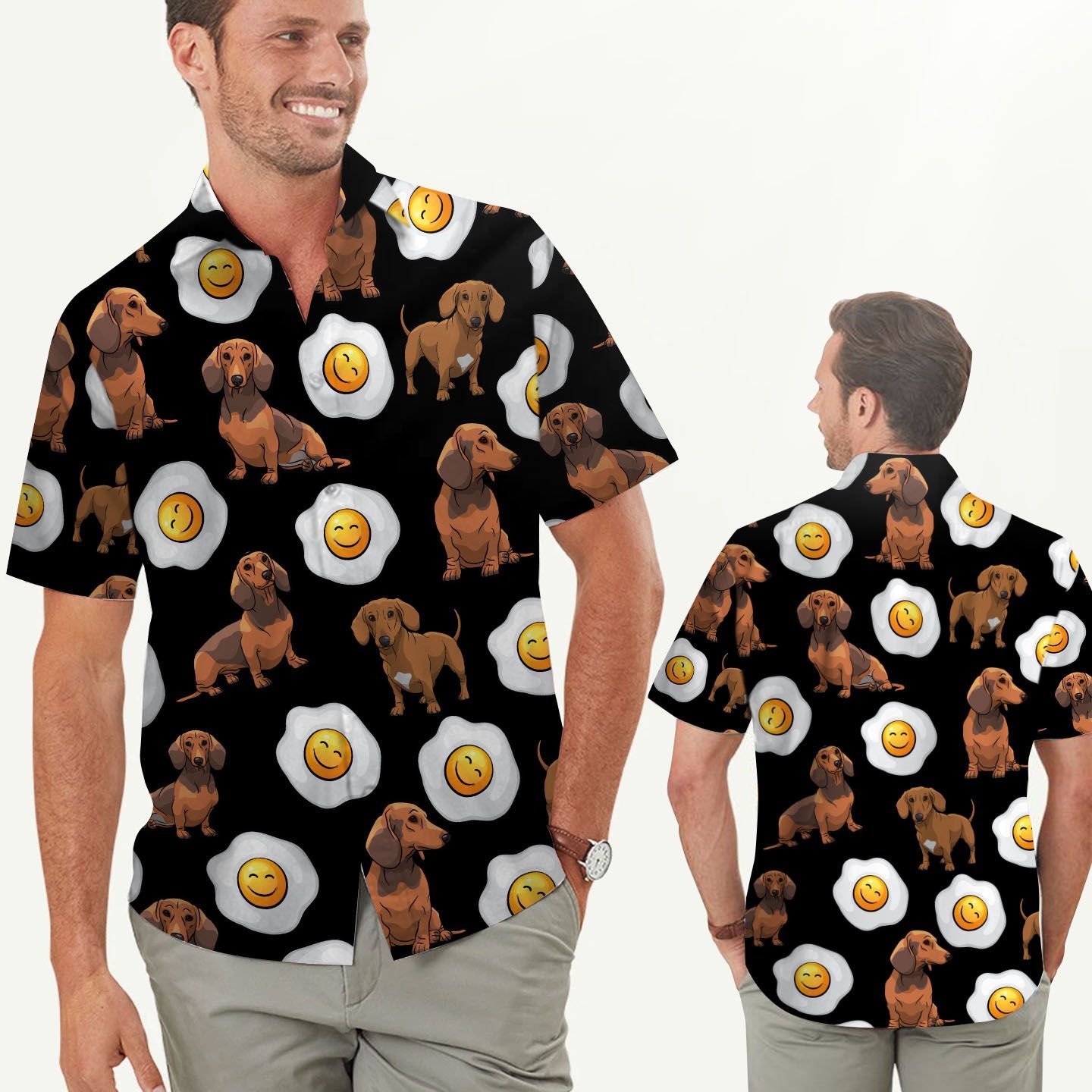 Dachshund Cute Eggs Tropical Men Hawaiian Shirt For Dog Lovers In Summer