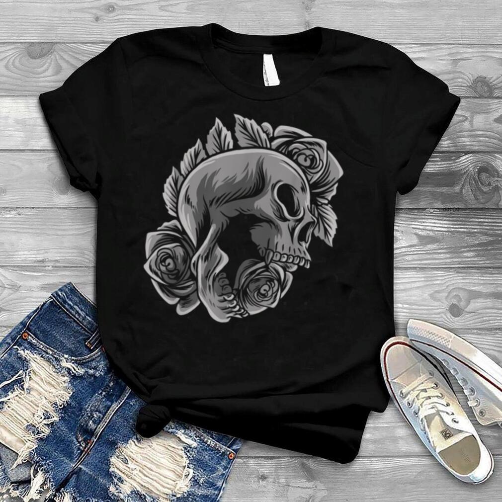 Dark Gothic Skull with Flowers Tattoo Style Grunge Emo Punk T Shirt