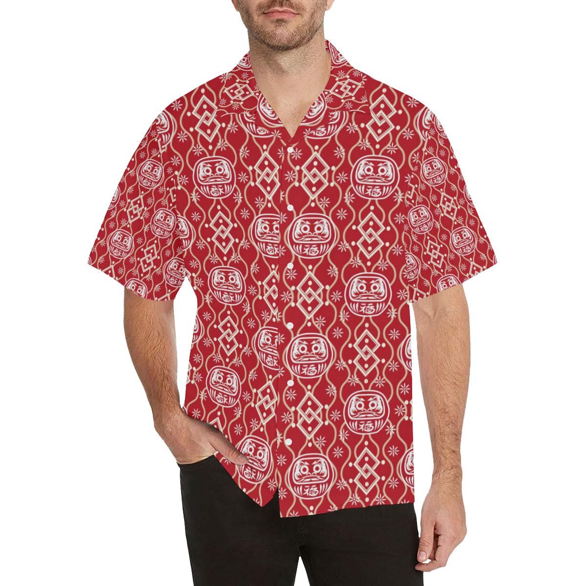 Daruma Red Pattern Men’s All Over Print Hawaiian Shirt