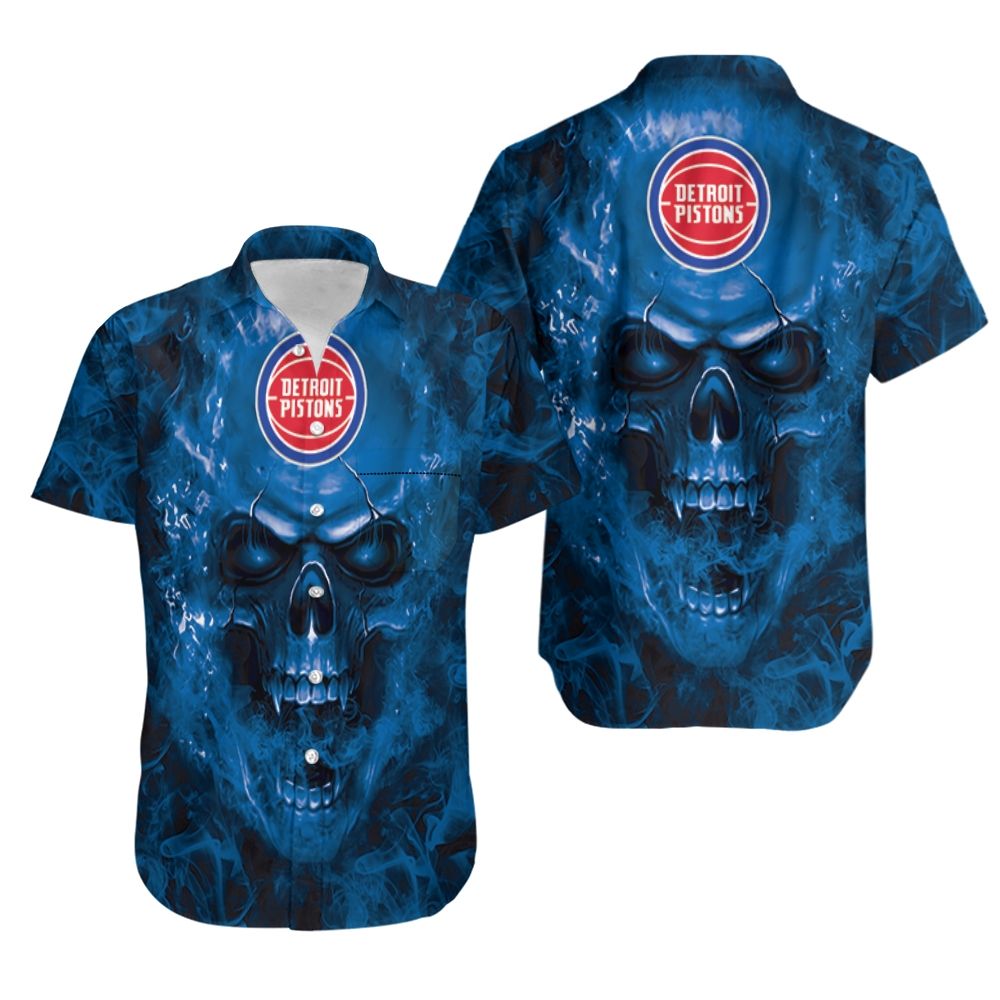 Detroit Pistons Nba Fan Skull Hawaiian Shirt