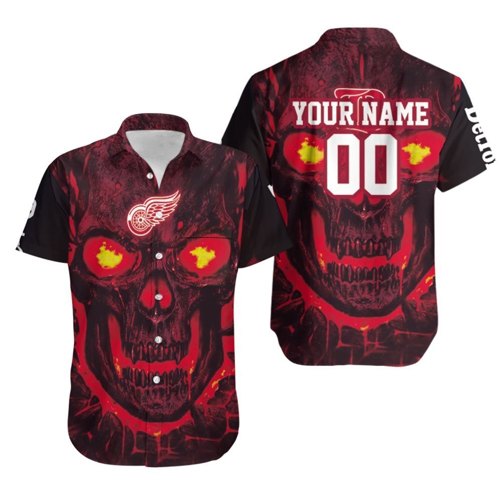 Detroit Red Wings Nhl Fan 3d Skull Demon Personalized Hawaiian Shirt