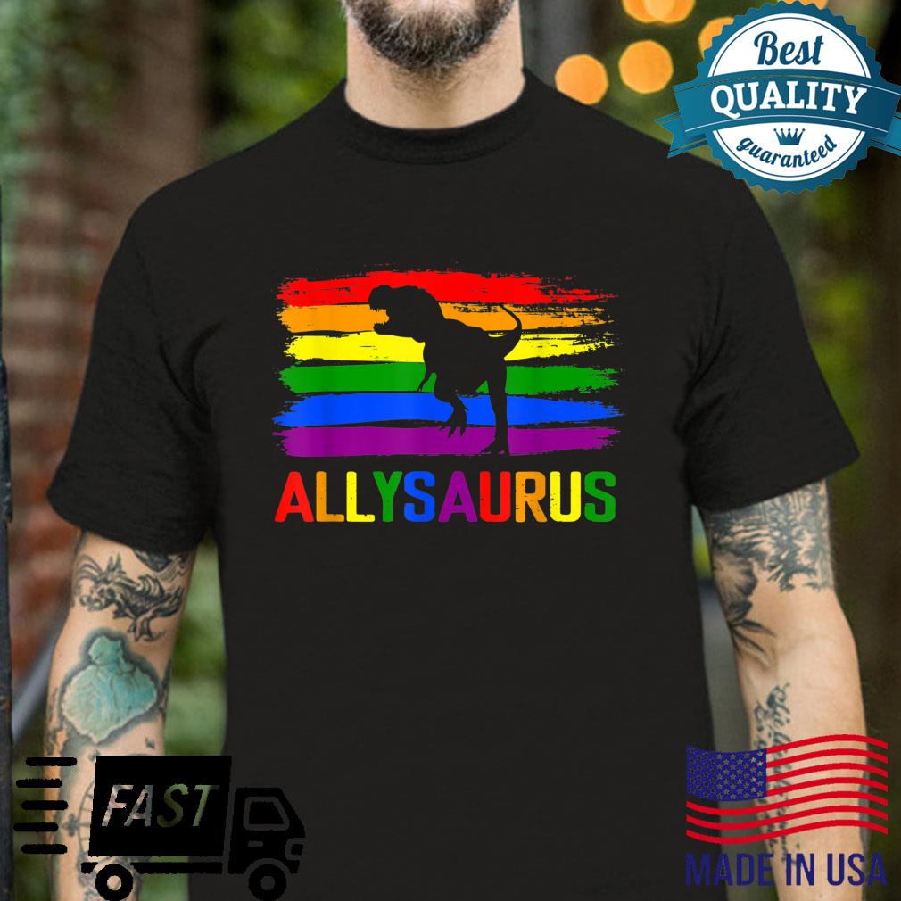 Dinosaur LGBT Gay Pride Flag Allysaurus Ally T Rex Boys Shirt