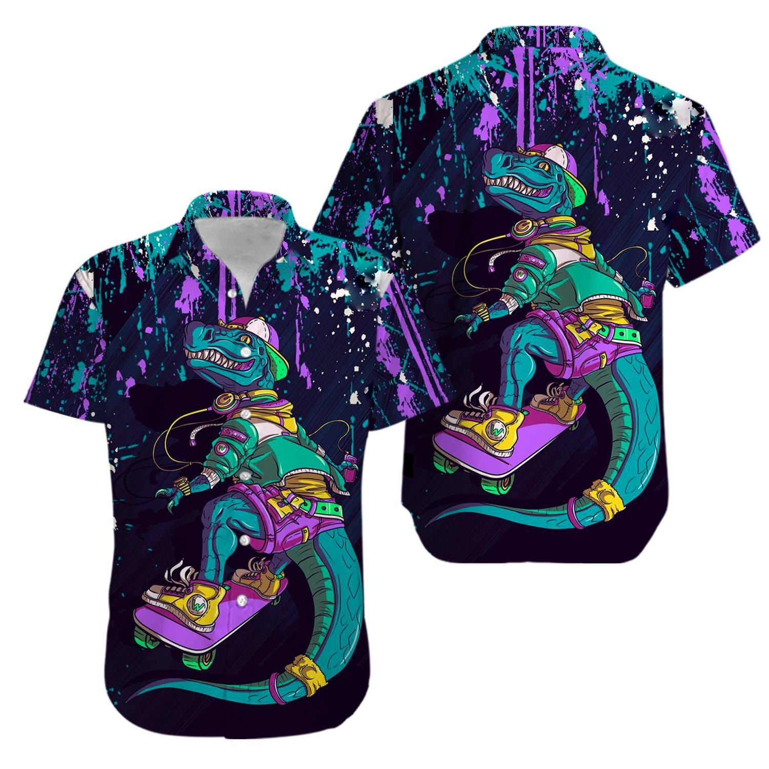 Dinosaur skateboard hiphop Hawaiian Aloha Shirts #KV
