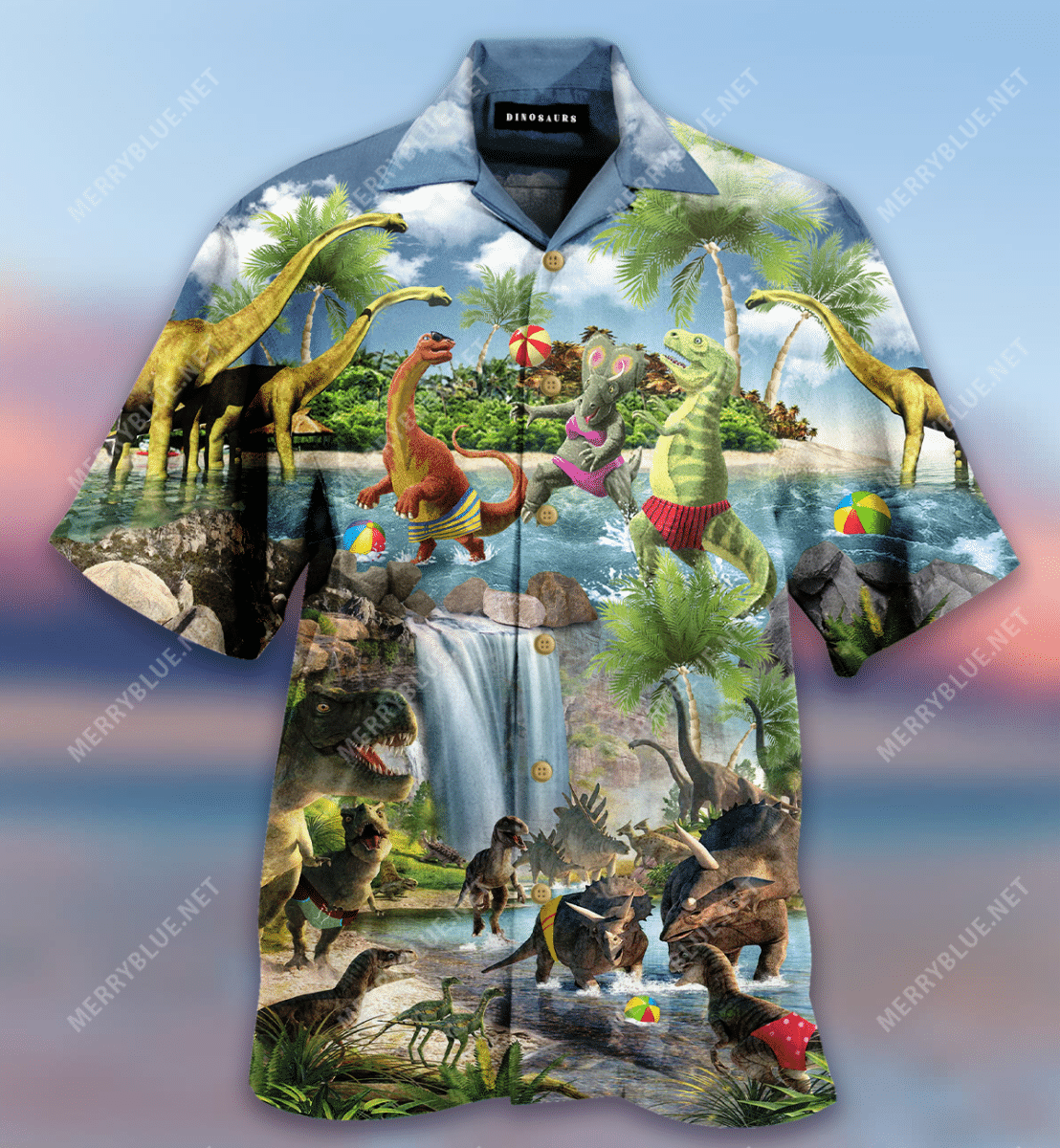 Dinosaurs Play Beach Volleyball Summer Holidays Hawaiian Shirt